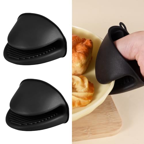 Silikon-Backofenhandschuhe Hitzebeständig für die Fritteuse, Dicke Mini-Backofenhandschuhe für BBQ, Kochen, Backen (schwarz)