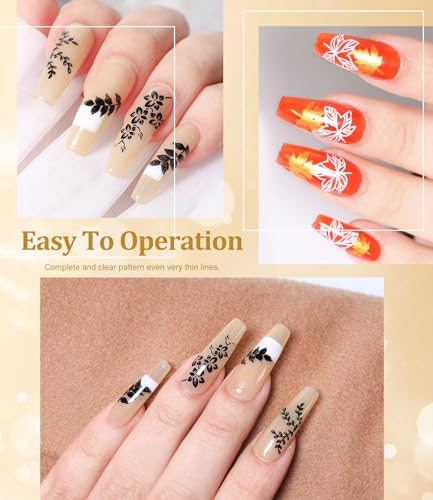 DouborQ White Black Nail Art Stamping Polish with Cuticle Oil Set Manicure Image Stamp Polish Set Print Polish Varnish - Image 8