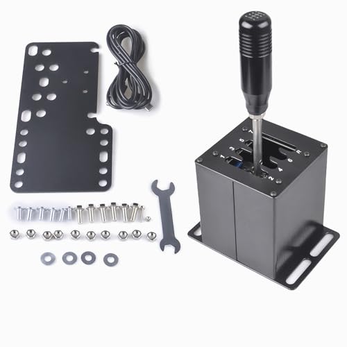 CNRAQR PC USB Simulator Shifter 7+R H Gear Shifter with Desk/Chair Mount Bracket Plate for Gear shift PC Windows Steering Compatible with Logitech G29/G27/G25/G920, T300RS/GT Wheel