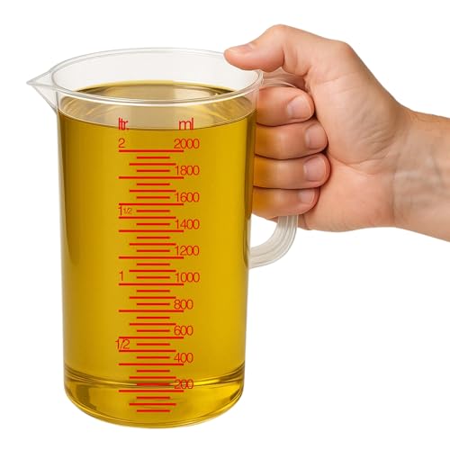 CHEFZOCO Jarra Medidora, Vaso medidor, Recipiente medidor para la cocina, Apto para calentar en microondas, Asa Ergonómica, Capacidad de 2.50 Litros, Plástico, Transparente