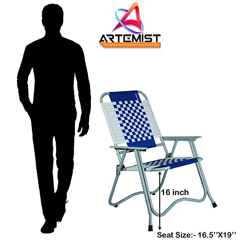 Image of ARTEMIST Foldable Stripe Chair with Arm Rest Portable Chair with Durable Folding Frame, Ideal for Garden, Patio, Lawn, Balcony (Blue, Chrome)