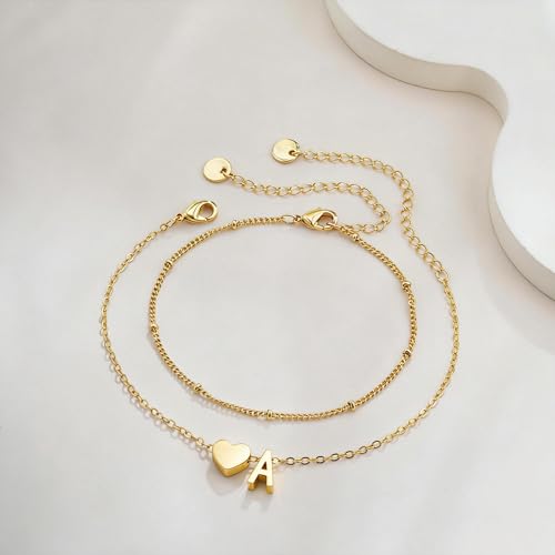 Fezodo 18K Gold-Plated Initial Letter Heart Charm Chain Bracelet (various) - image 5