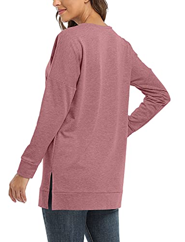 BETTE BOUTIK Women's Drop Long Sleeve Sweatshirts Casual Crewneck Tunic Tops Sweartshirts With Side Slits S-3XL