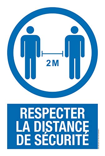 Panneau en PVC résistant - RESPECTER LA DISTANCE DE SÉCURITÉ - Panneau d'avertissement - Idéal pour accrocher et avertir en français