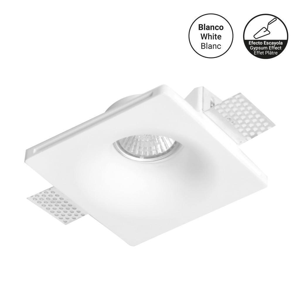 BARCELONA LED Downlight Empotrable Cuadrado de Escayola GU10 Trimless Ø120mm Blanco | Aro LED Techo Integrado Pintable | Diseño Moderno y Lujo Minimalista | Foco Empotrado para Pladur | Escayola pintable, diseño sin bordes, 120x120mm, interior IP20