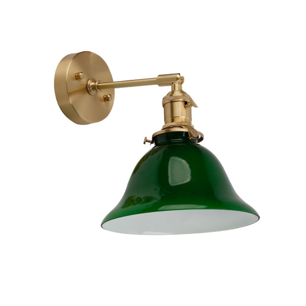 YKMYXZ wall Lights， Pure Copper Sconce Retro Green Lampshade Wall Lighting The Rocking Arm of Can Be Adjusted at Will