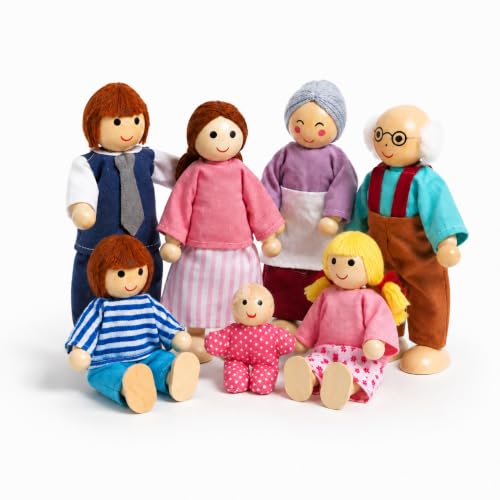 Sing2sky 7 PCS Wooden Dollhouse People Poseable Wooden Family Dolls for 1:12 Dollhouse Montessori Pretend Play Figures Wooden Dolls for Kids Ages 3+ Dollhouse Accessories (Fashion)