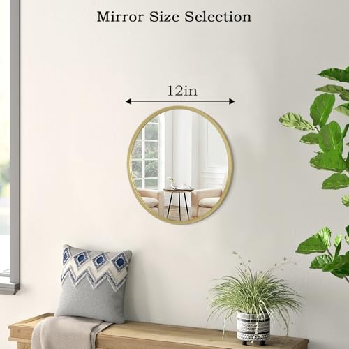Image of Gold Bathroom Mirrors for Wall Round Horn Circle Brushed Small Mirror Wall Mounted Mirrors Anti Rust Aluminum Ative Mirror for Entryway Hallway Entrance Housewarming