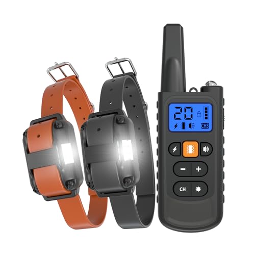 Meloive Collier de Dressage pour Deux Chiens Rechargeable,Portée de 3000m,avec Mode Vibration/Son/Choc Statique/Lumière,IPX67 Résistant à L’Eau,Adapté...