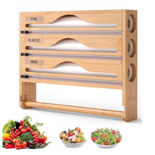 5 in 1 Foil Dispenser and Cutter,Foil Film Dispenser and Cutter,Wrap Dispenser with Cutter,Cling Film Dispenser,Kitchen Storage Solution for Foil and Plastic Wrap,Easy Access and Neat Organization