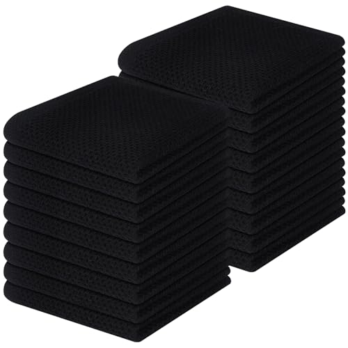 Image of Homaxy 100% Cotton Waffle Weave Kitchen Dish Cloths, Ultra Soft Absorbent Quick Drying Dish Towels, 12 x 12 Inches, 18-Pack, Black