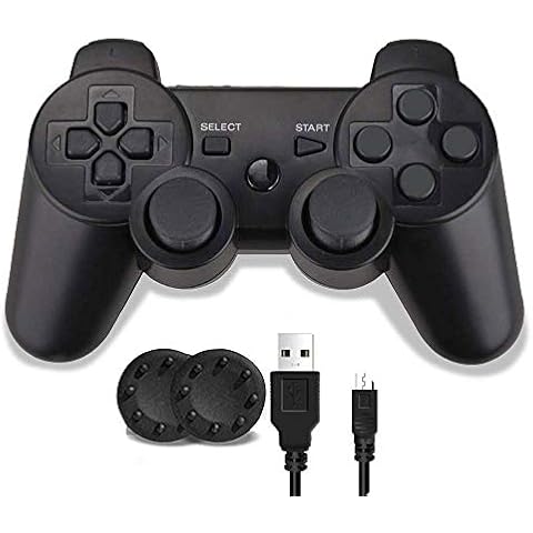 PS3 controller, black bluetooth gamepad remote control compatible with PS3 game console, with charging cable Cover