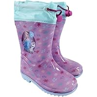 E plus M Frozen Girls' Wellington Boots, Pink Rain Boots with Elsa & Olaf Motif, Waterproof with Drawstring and Tread Sole