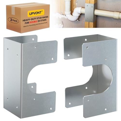 UPVONT Stud Shoes for Double 2X Studs 16-Gauge Galvanized Stud Shoes 6.25 Height 3 Width Fits Up to 2 3/8 OD Pipes Thicker Higher IBC/IRC Code Compliant Extra Durable (6.25x3-2 PCS)