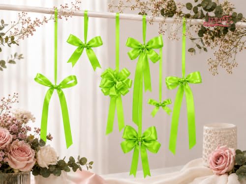 Image of Double Face Lime Green Satin Ribbon 7 /8 inch X 25 Yards Polyester Lime Green Ribbon for Gift Wrapping Very Suitable for Weddings Party Hair Bow Invitation Decorations and More