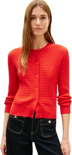 Tommy Hilfiger Damen Strickjacke Cardigan Zopfmuster, Rot (Fireworks), L 1