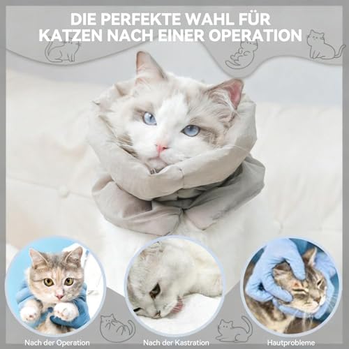 Katzen Nach Op Halsband, Weiche Verstellbare Atmungsaktive Halskrause, Wundschutz Kragen Verhindert Lecken von Wunden, Ideal für Katzen und Kätzchen bei Operationen und Wundpflege (Khaki)