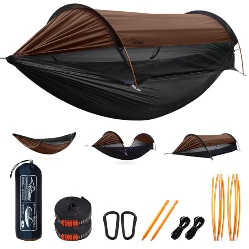 Travel Bird Hamac de Camping avec Moustiquaire et Pare-Soleil, 290 x 140 cm, Hamacs Suspendus Légers Multi-Modes avec Sangles d'arbre, Tente de Sol pour...