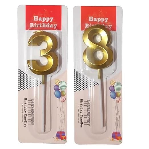 Image of ToyUniverse Number 38 Metallic Gold Candle - Pack of 2 for 38th Birthday, Anniversary, Surprise Party Cake Decoration