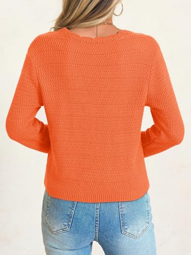 Image of Saodimallsu Womens V Neck Cardigan Sweaters Button Up Cropped Boho Knit Long Sleeve Loose Trendy Sweater Tops