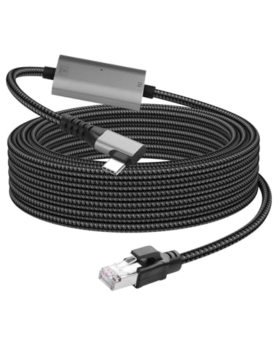 CERRXIAN USB C to Ethernet Cable 6.5 FT, Gigabit RJ45 LAN to 90 Degree Right Angle USB C Adapter, Directly Connected Cat Network Cable Converter to Type C Cable Support USB-C Port Laptops