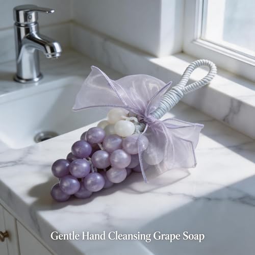 Image of Colorful Grape Soap on Rope Cute Shaped Handwashing Grapes Soap Bar, Novelty Hanging Fruit Soap for Bathroom Decor,Fun Gift Handmade Soap