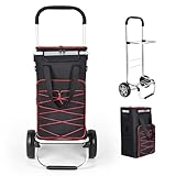 YEAUPE PRO 3in1 Carrello della spesa con vano frigorifero, 45L Carrello con borsa removibile, Capacità max. 25kg, incl. tasche laterali e apribottiglie (Rosso)