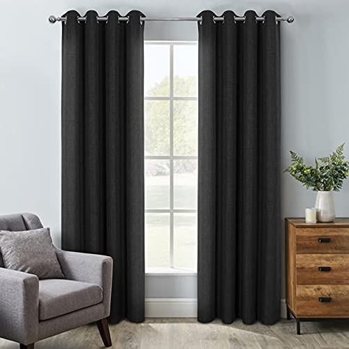 always4u Rideau Occultant Isolant Thermiques en Faux Lin, Double Rideaux Salon Moderne à Oeillets, Tissu Doux Infroissable Bon Teint, Gris Anthracite...