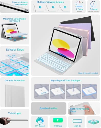Image of typecase Folio Keyboard Case for iPad A16 (11th) & iPad 10th Gen 10.9 inch (2022), Magnetic Wireless Detachable Keyboard, 7-Color Premium Backlight, Thin & Light, Pencil Holder (Gray)
