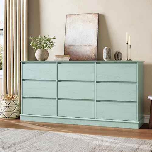 GarveeHome 9 Drawer Dressers for Bedroom, Chest of Drawers with Deep Drawers, Large Double Dresser for Closet with Wide Top, Horizontal Wooden Dresser