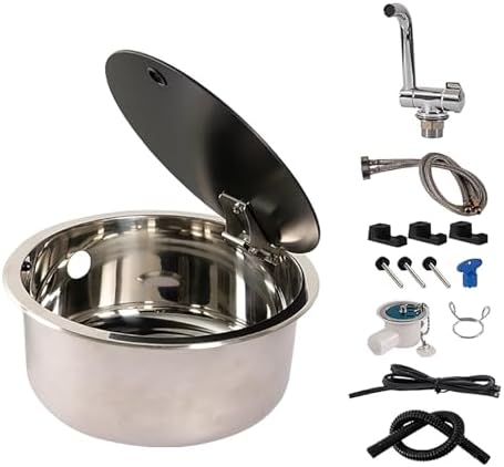 Stainless Steel Rv Kitchen Sink with Folding Faucet and Lid, Compact Durable for Campervan Mobile Living-A