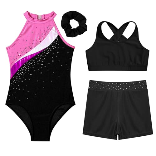 Loyan Girls 4Pcs Activewear Set Tank Biketards Tumbling Outfits Gymnastics Leotards Dance Unitards3