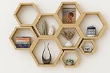 Decovate Hexagon Floating Shelves Set of 8 Honeycomb Shelves for Wall, Wooden Hexagon Shelves for Farmhouse Storage, Sturdy Elegant & Geometric octagon shelf for office, Kids, DIY & Hallway Wall Décor