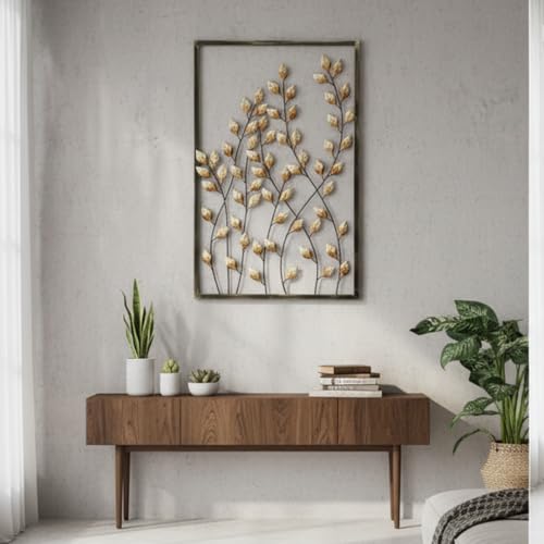 Image of Artemade Iron Decorative Wall Hanging Leaf Wall Art Sculpture | Wall Mounted Home Decor | Metal Decor for Living Room, Bedroom | Home Decor Accent Wall Art Mounted Wall Sculpture (50x31 cm)