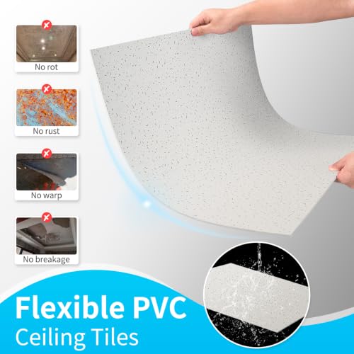 Image of Art3d 2x2 Ft Printed Stucco Decorative Drop Ceiling Tiles, 12-Pack White