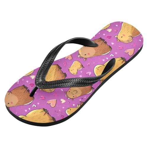 ALAZA Doodle Capybara Flip Flops for Women Fashion Beach Slippers Comfort Mens Flip Flops Non-Slip Rubber Shower Slippers Sandal for Hotel Travel Sport,XS2