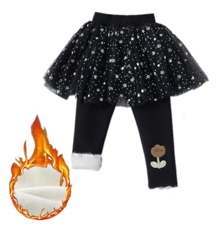 Girls Warm Fleece Lined Skirt Leggings Star & Snowflake Net Skirt Smile Embroidery Cotton Spandex Tights Pants 2-10 Years