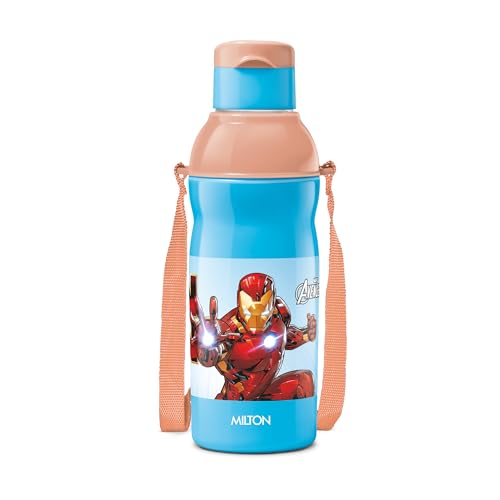 Image of Milton Marvel Kool Elite 600 Insulated Water Bottle for School Kids I Food Grade I Leak Proof Flip Top Lid, Easy to Carry Loop, Insulated Thermo Sipper Bottle for Kids,492 ml,Sky Blue (Iron Man print)