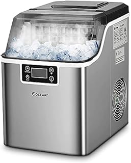 COSTWAY Stainless Steel Ice Maker, 18kg/24H, 24pcs Ice Cubes Ready in 15 Mins, Automatic Self-Cleaning Ice Cube Making Machine with Ice Scoop and Basket