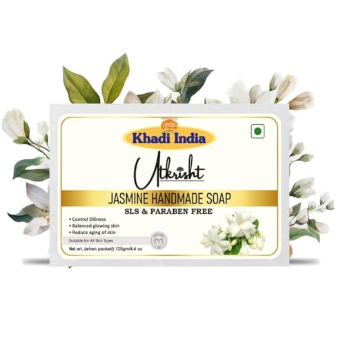 Image of Utkrisht Khadi Jasmine Handmade Bathing Soap Bar 125g (Pack of 2) | Natural & Herbal Soap for Glowing Skin | Helps Control Acne & Blemishes | Deep Moisturizing & Skin Brightening | All Skin Types