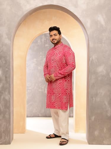 Image of SOJANYA Plus (Since 1958) Men's Cotton Blend Sanganeri Printed Long Kurta