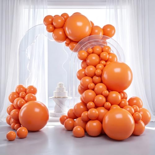 Image of RUBFAC 129pcs Orange Balloons Different Sizes 18 /12 /10 /5 Inches, Burnt Orange Fall Balloon Arch Kit Garland for Halloween Thanksgiving Party Baby Shower Birthday Decoration