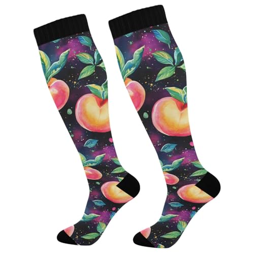 MFTJYO Peaches Neon Rainbow Compression Socks for Women Men Circulation Long Knee High Socks for Athletic Sports Running