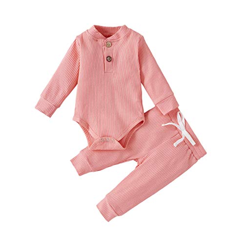 Image of One opening Toddler Baby Boy Girl Clothes Outfits Ribbed Long Sleeve Pullover Sweatshirts Pants Newborn Girl Outfit Set