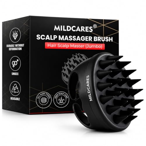 Image of MILDCARE Jumbo Scalp Massager Brush (Black) | Soft Silicone Shampoo Brush for Deep Scalp Cleaning, Gentle Exfoliation & Relaxing Head Massage | Hair Oil Massage & Dandruff Care | Wet & Dry Use Enhanced Hairwash | For Men & Women