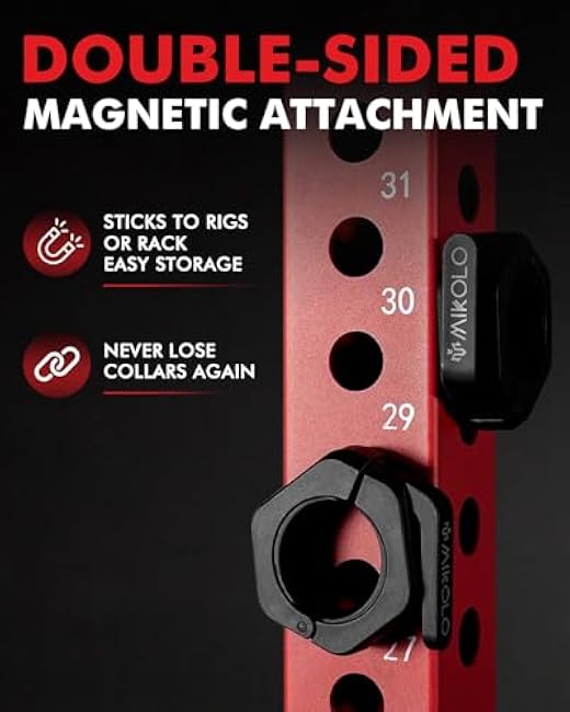 Mikolo Barbell Clamps,2-Inch Olympic Barbell Clips with Anti-Slip TPR Lining and Quick Release for Home and Gym Use