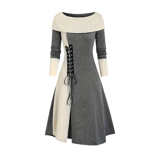 Robe de cocktail chic à manches longues et coupe bal swing pour femme
