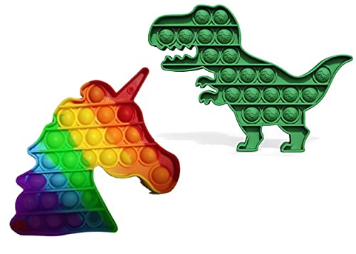 Fidget Pop It Pop On It Push Pop Bubble Pop Fidget Sensory Pop, Relieve Stress Anxiety, Autism Learning Suitable for All Age Groups ( Pack of 2 â€“ Unicorn and Dinosaur )