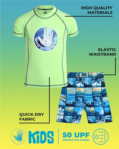 Image of Body Glove Boys Swim Set - 4 Piece UPF 50+ Swim Trunks and Rash Guard for Boys Kids Swimwear Set (Sizes: 4-12)