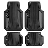 MotorTrend Black Flag Rubber Floor Mats – All Weather Car Mats with American Flag...